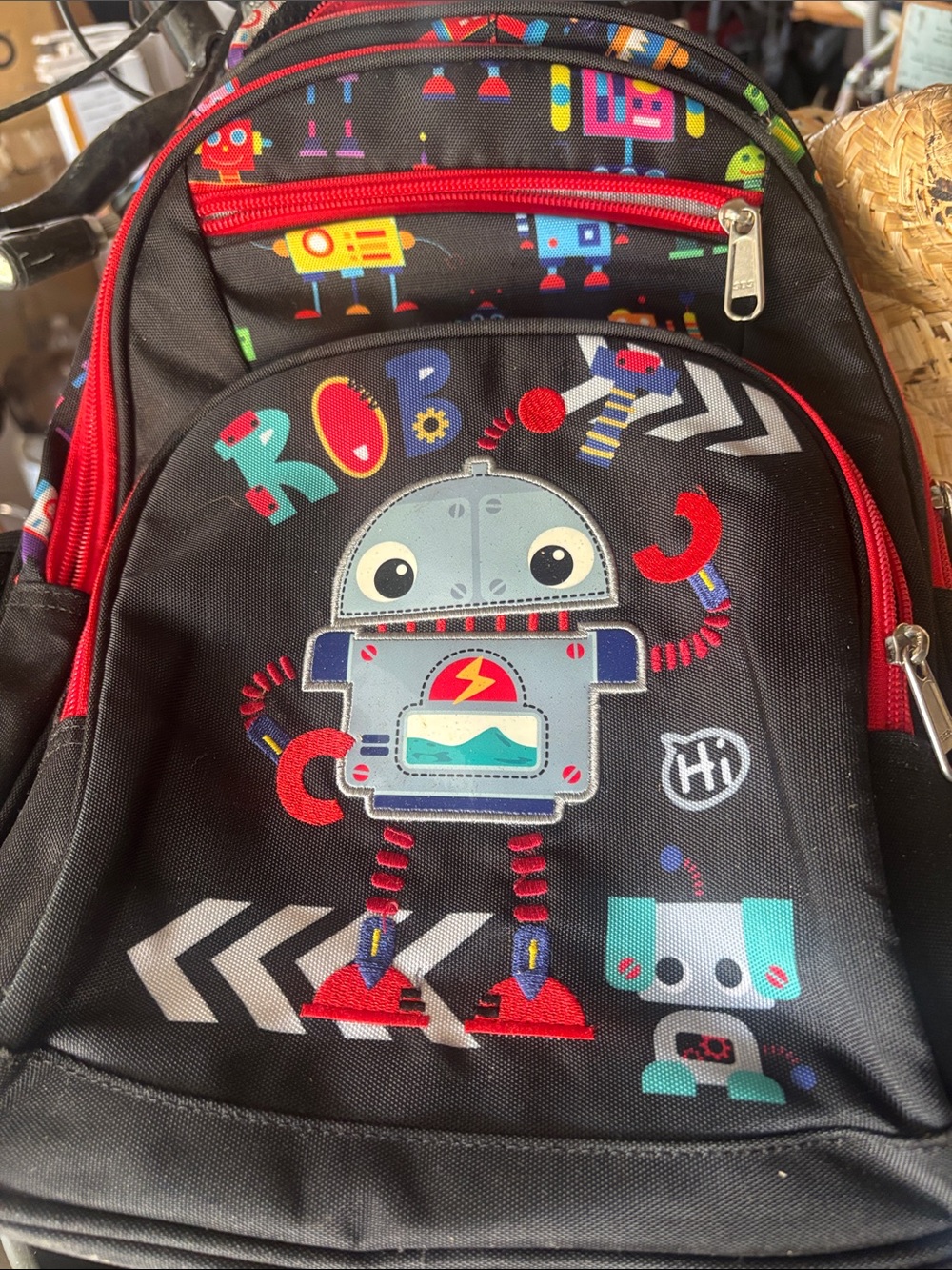 Kids Robot Print Backpack - Black/Red